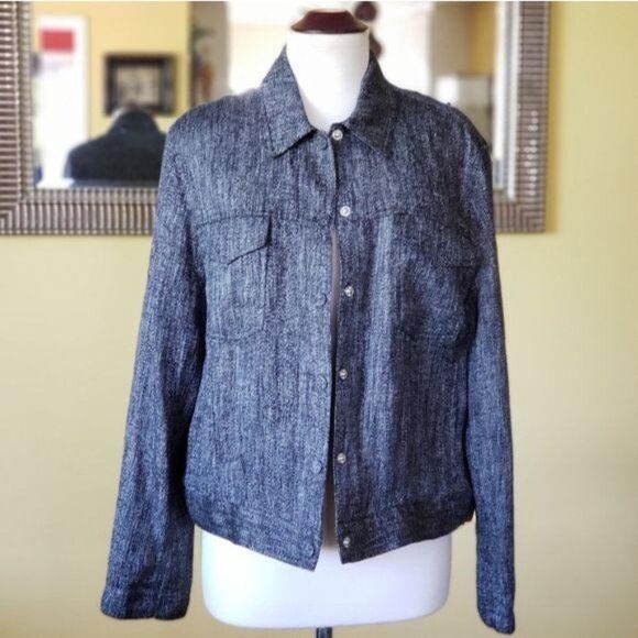 Theory Trucker Jacket Herring Melange Front Buttons Navy Blue Size Large Women's - Picture 4 of 12